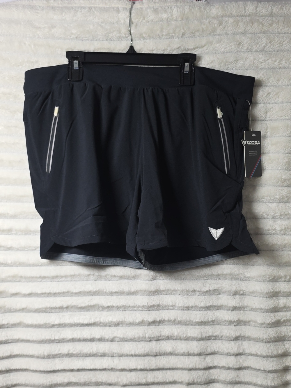 0492 Korsa Women's Black Athletic Shorts with Built In Underwear; XL
